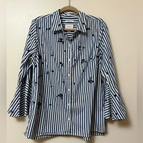Charter Club relaxed fit navy Striped Button-Up Shirt with Embroidery - Picture 2 of 7
